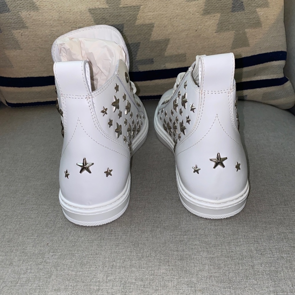 FINAL SALE Jimmy Choo colt studded star mid top WHITE sneakers logo NWT - Picture 6 of 9